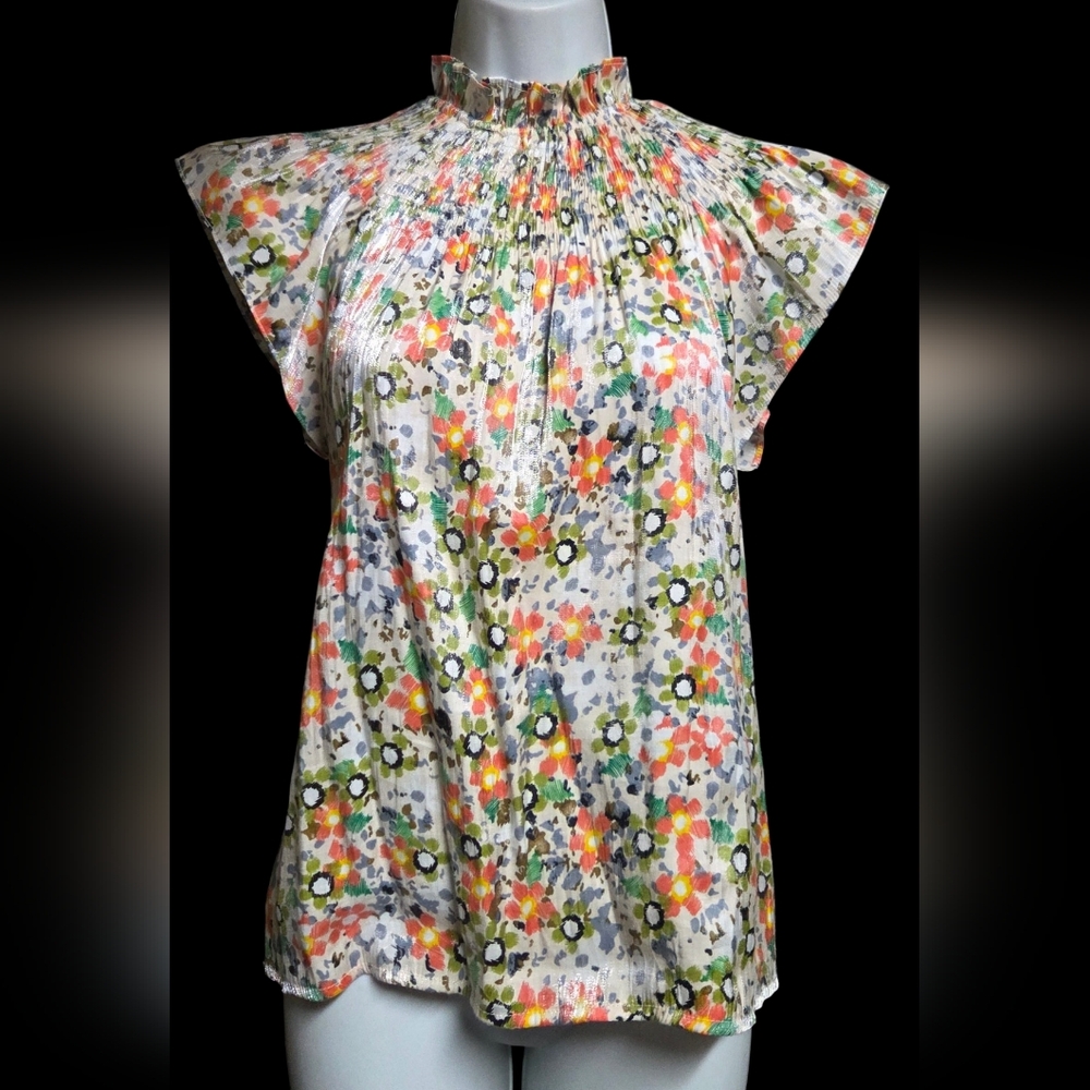 Moodie Smocked Neck Cap-Sleeve Blouse